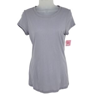 Love on a Hanger Womens Light Gray/Purple 100% Cotton T-Shirt Size L